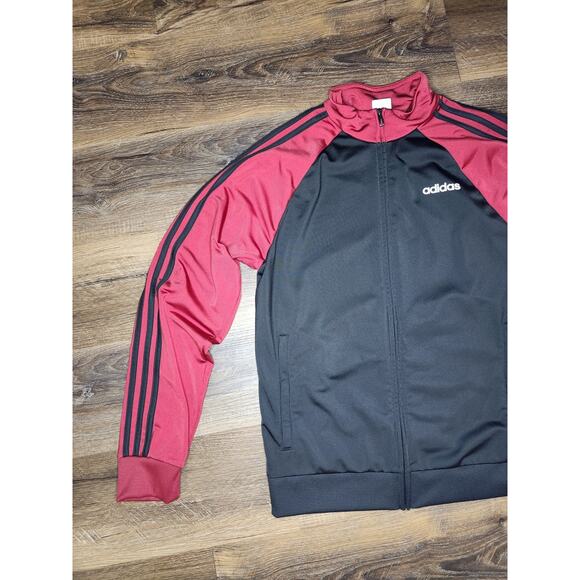 Adidas Track Jacket Medium Black/Red Three Stripe Full Zip AV1008 Clima - Picture 2 of 12